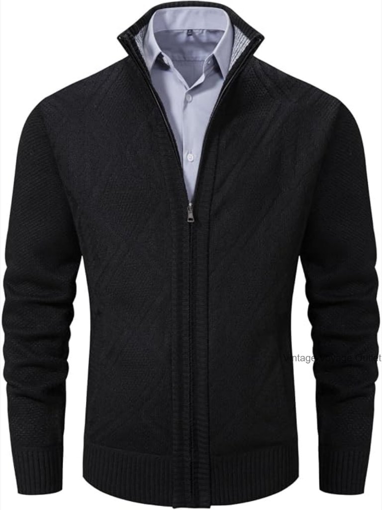 Men's Full Zip Cardigan Sweater Stand Collar Knitted With Pockets